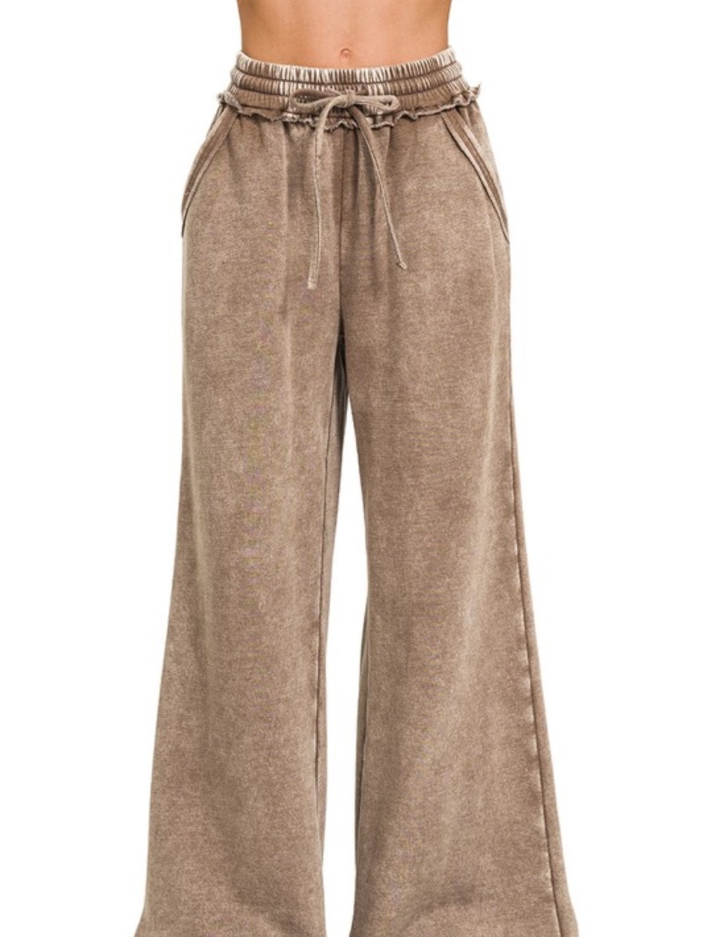 Zenana Mocha Matching Set Wide-Leg Lounge Pants & Zip Hoodie - Picture 3 of 3